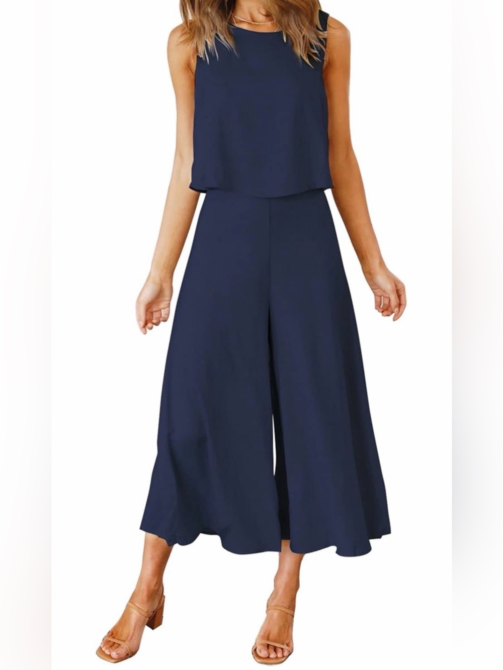 Sleeveless Navy Tank & Pants Set